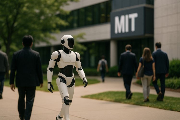 Robot humanoide camina por el campus del MIT junto a personas, simbolizando IA que reemplaza empleo.