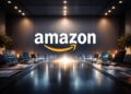 Amazon lidera una mesa ejecutiva con seis fuerzas tecnológicas al fondo en 2026.