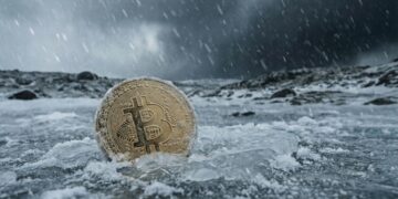 Bitcoin congelado en tormenta de nieve.