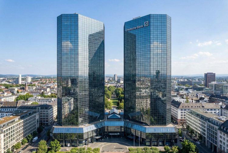Fotografía diurna de las Torres Gemelas de la sede de Deutsche Bank en Frankfurt, Alemania.