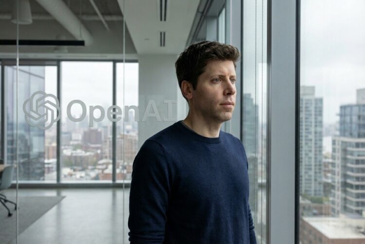Sam Altman en oficinas OpenAI tras renuncia de investigador por acusaciones de ocultar la verdad.