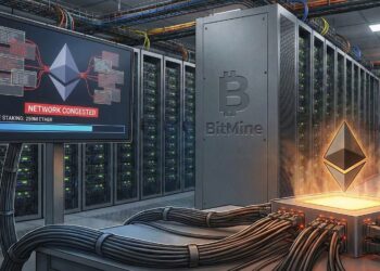 Centro de datos BitMine con red Ethereum saturada por staking.