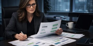 Cathie Wood analiza nuevas apuestas cripto tras la caída del mercado.