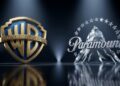 Warner Bros. Discovery y Paramount sobre un escenario oscuro y altamente reflectante.
