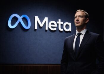 Logotipo de Meta junto a Mark Zuckerberg tras resultados trimestrales.