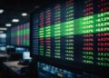 Pantalla bursátil muestra segménto de acciones en alza destacando frente a un mercado rezagado