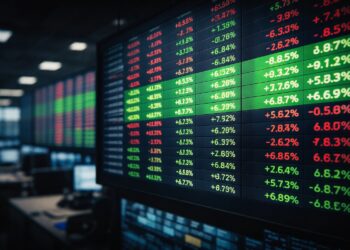 Pantalla bursátil muestra segménto de acciones en alza destacando frente a un mercado rezagado
