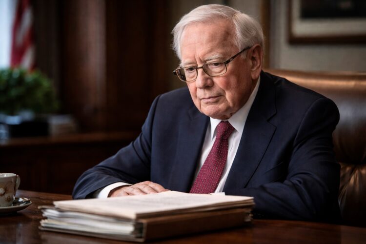 Warren Buffett durante evento público mientras se analiza su promesa filantrópica.