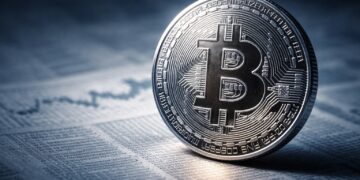 Bitcoin en primer plano sobre datos económicos de EE. UU.