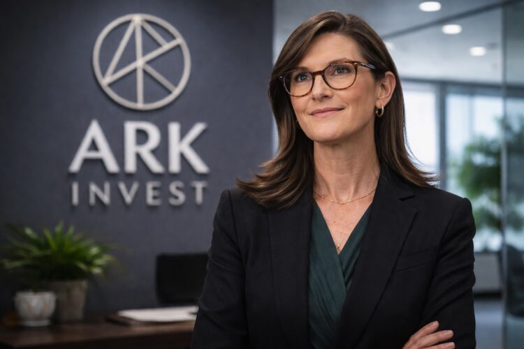Cathie Wood en entorno institucional de ARK tras decisión contracorriente.