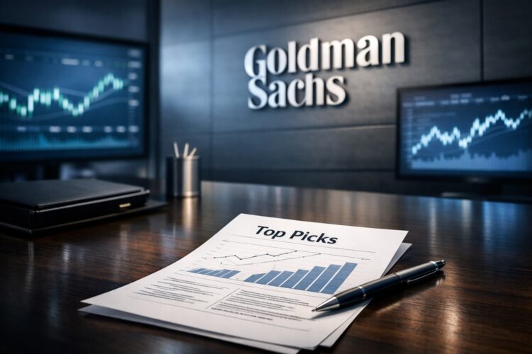 Oficina moderna de Goldman Sachs sin personas.