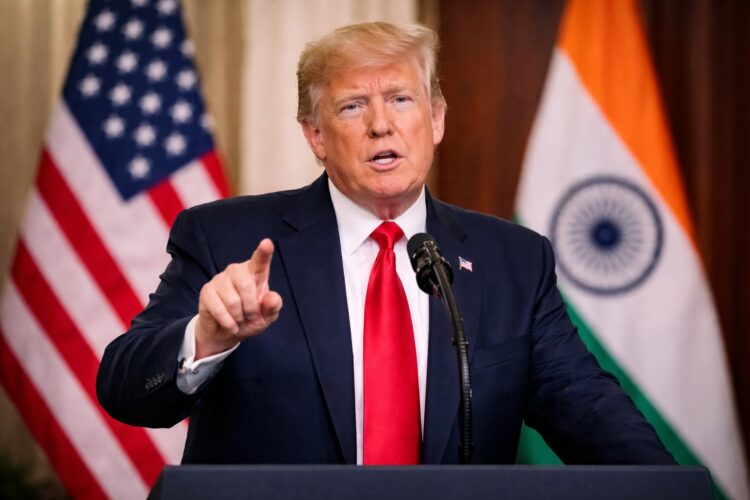 Donald Trump durante anuncio oficial sobre reducción inmediata de aranceles con India.