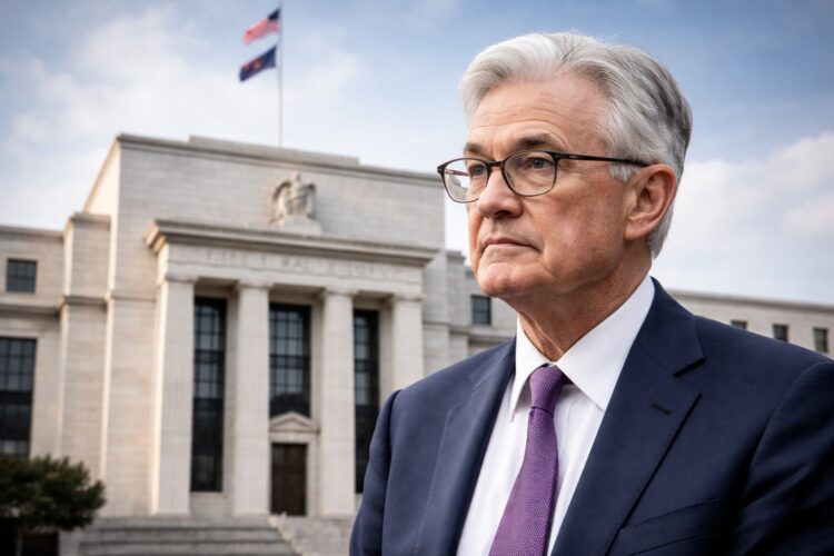 Jerome Powell frente al edificio de la Reserva Federal