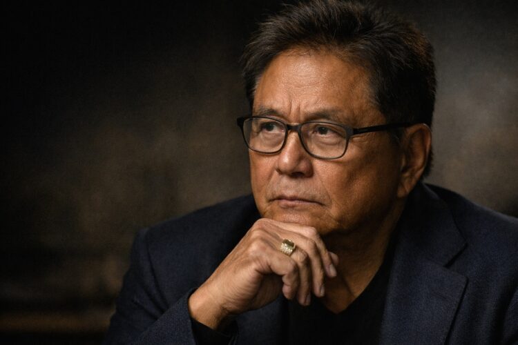 Robert Kiyosaki con expresión seria advierte sobre colapso financiero.
