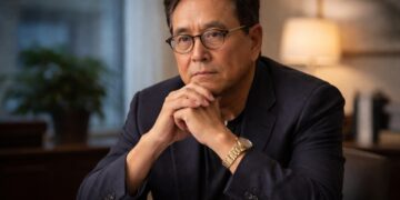 Robert Kiyosaki pensativo sentado con expresión seria.