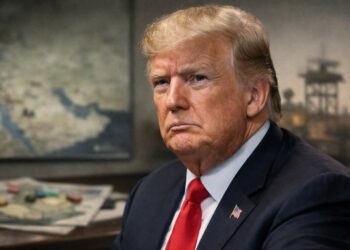 Donald Trump serio ante mapa militar tras advertencia a Irán.