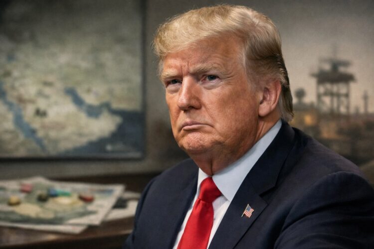 Donald Trump serio ante mapa militar tras advertencia a Irán.