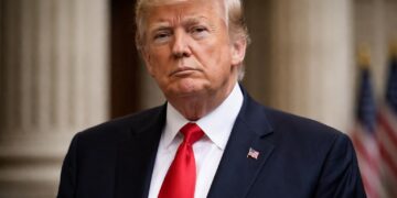 Trump con gesto serio en entorno institucional tras fallo judicial.