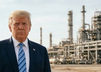 Trump junto a refinería petrolera en tensión con Irán.