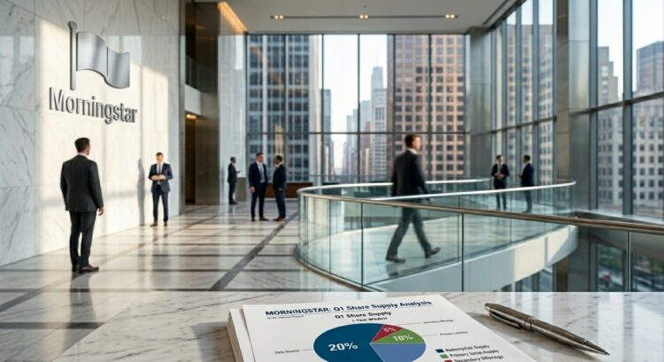 Gráfico financiero de Morningstar sobre mármol en oficina de lujo.