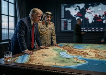 Donald Trump y un líder árabe analizan un mapa táctico