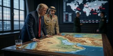 Donald Trump y un líder árabe analizan un mapa táctico
