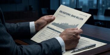 Ejecutivo sosteniendo un reporte financiero de Morgan Stanley con cifra de $640 mil millones.