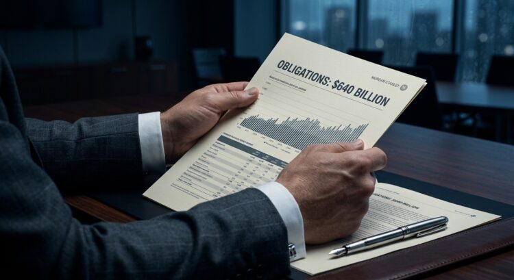 Ejecutivo sosteniendo un reporte financiero de Morgan Stanley con cifra de $640 mil millones.