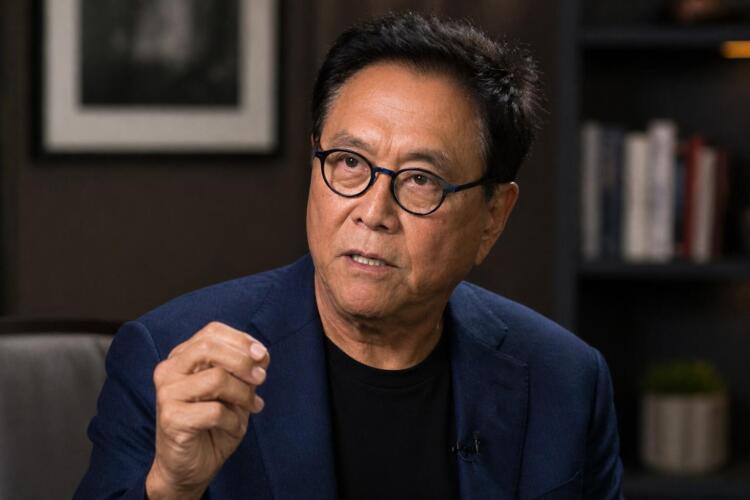 Robert Kiyosaki en entorno institucional con expresión analítica.