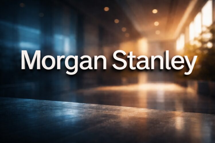 Logo de Morgan Stanley en entorno financiero desenfocado.