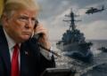 Trump en primer plano con operativo naval en Ormuz.