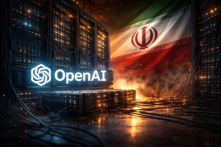 Centro de datos bajo tensión con referencia visual a Irán.