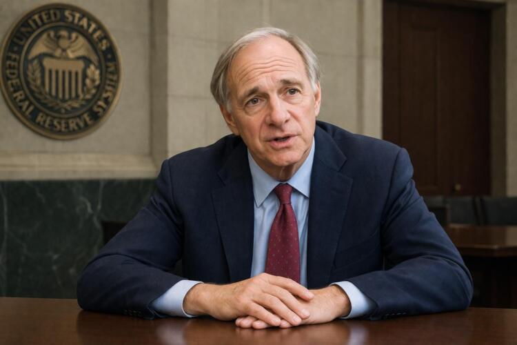 Ray Dalio sentado frente a escritorio en entorno de la Fed.