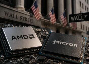 Chips de AMD y Micron frente a un entorno financiero de Wall Street.