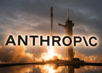 Logo de Anthropic frente a lanzamiento espacial de SpaceX.
