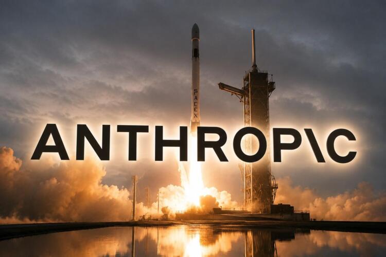 Logo de Anthropic frente a lanzamiento espacial de SpaceX.