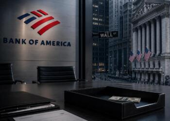 Sala institucional de Bank of America frente a Wall Street vacío.