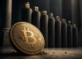Bitcoin frente a gigantes corporativos en entorno financiero oscuro.