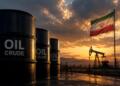 Barriles de petróleo junto a infraestructura energética vinculada a Irán