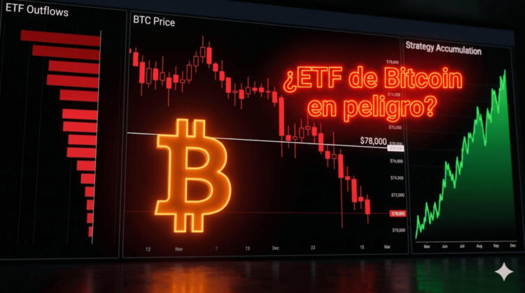 Los ETF Bitcoin spot registraron 490 millones de dólares en salidas netas en solo tres sesiones mientras BTC no logra reconquistar los 78.000 dólares.