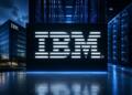 Logo monumental de IBM domina entorno tecnológico corporativo