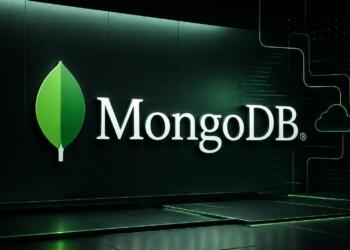 Logo frontal de MongoDB en entorno tecnológico limpio y minimalista.