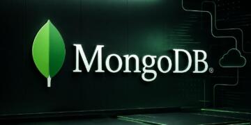 Logo frontal de MongoDB en entorno tecnológico limpio y minimalista.
