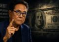 Robert Kiyosaki junto a referencia sutil al dólar estadounidense.