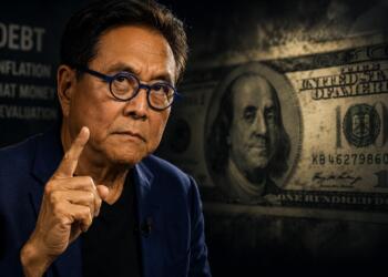 Robert Kiyosaki junto a referencia sutil al dólar estadounidense.