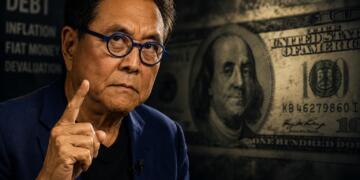 Robert Kiyosaki junto a referencia sutil al dólar estadounidense.