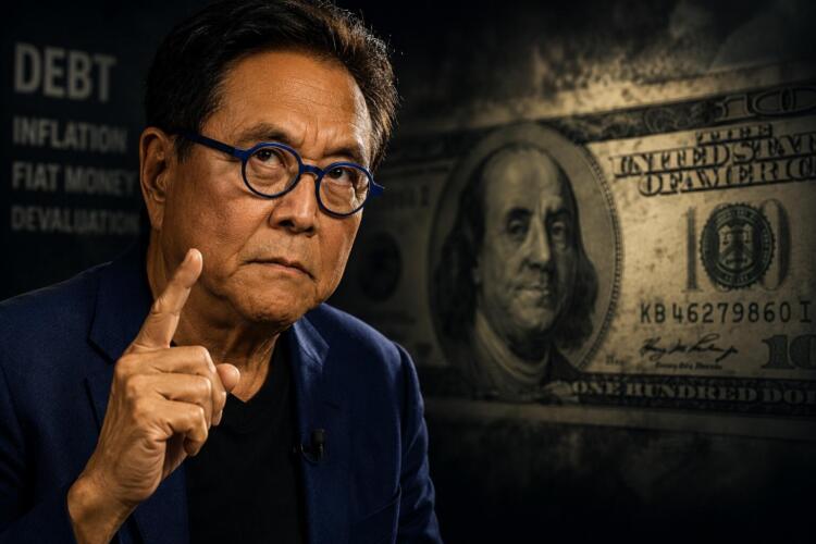 Robert Kiyosaki junto a referencia sutil al dólar estadounidense.