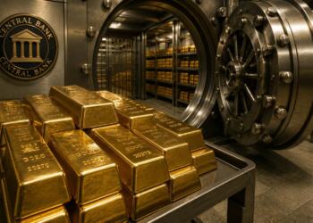 Lingotes de oro resguardados en una bóveda de banco central.