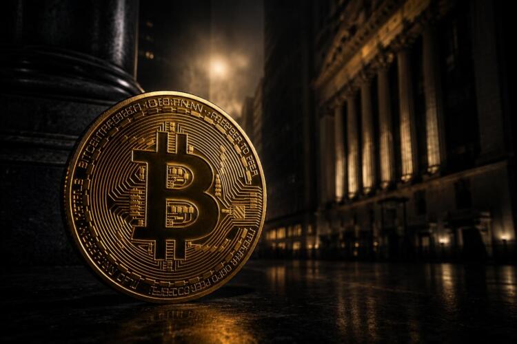 Bitcoin domina una escena financiera oscura bajo fuerte presión de mercado.