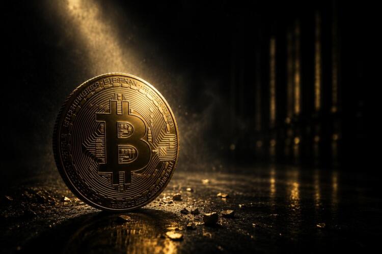 Bitcoin resalta en una escena oscura marcada por tensión financiera.